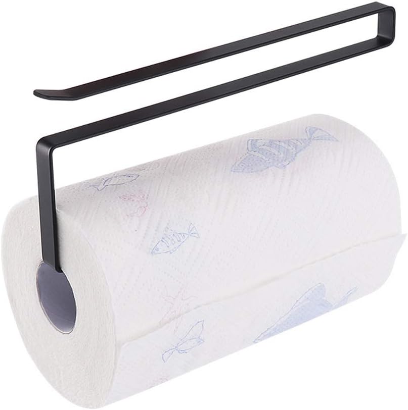 Usmascot Paper Towel Holder Dispenser Under Cabinet Paper Roll Holders (NO Drilling) for Kitchen Bathroom, Hanging Paper Towel Rack Hanger Over The Door, Humanized Design (Black)