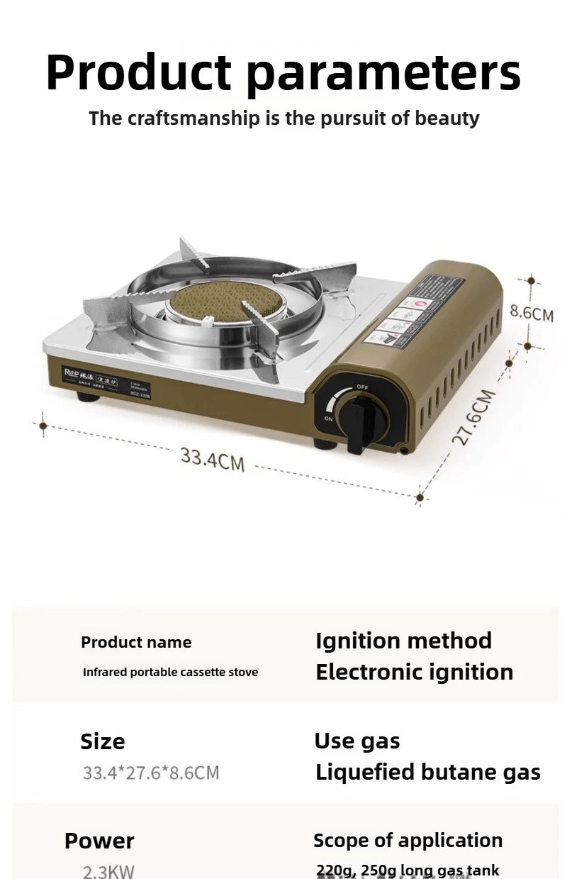 BDZ-330B Cassette Stove, Portable Gas Stove for Household Outdoor Camping Windproof  Not Picking Cookware