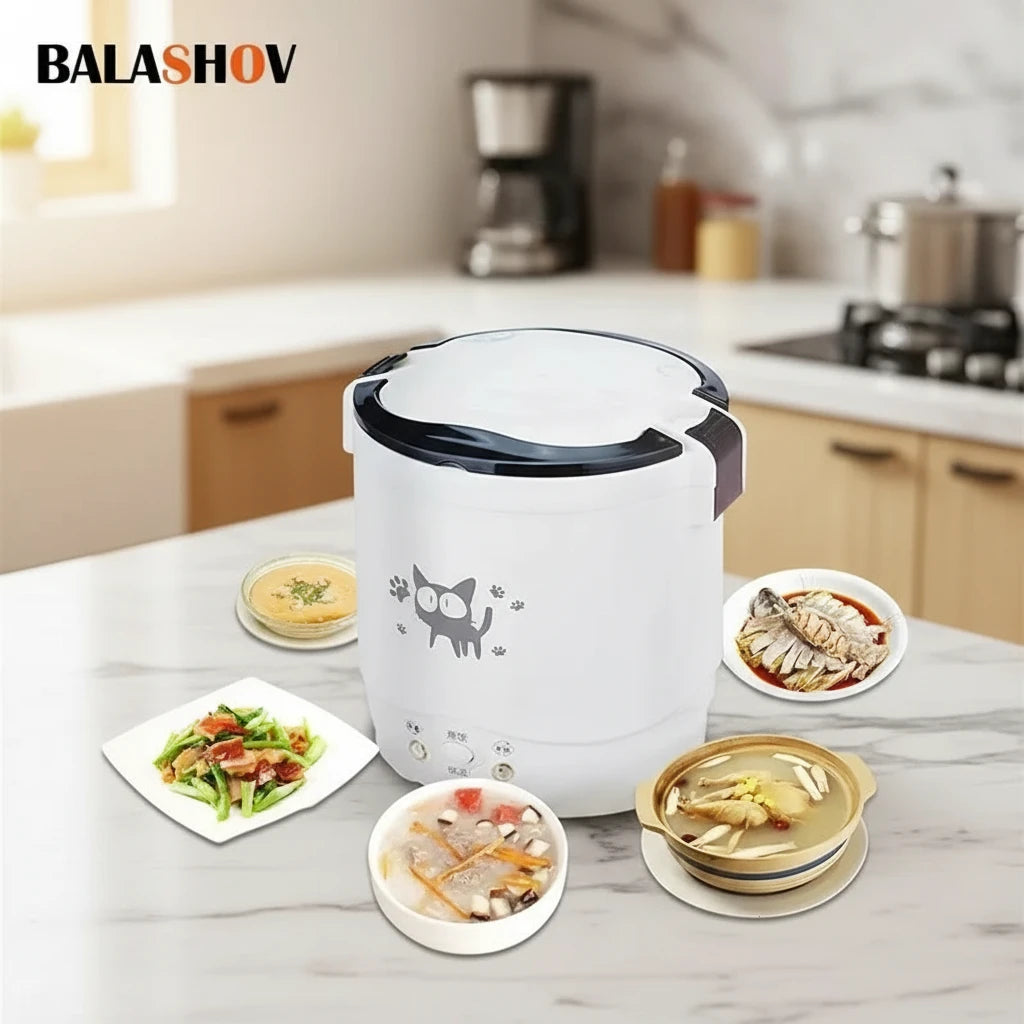 Electric Mini Rice Cooker Portable MultiCooker Household Rice Cookers 12V 24V 220V Pot Cooking Machine Pans For Car Truck Home