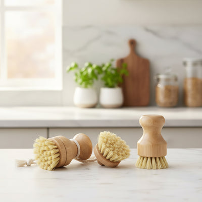 Refillable Sisal Dish Hand Brush with Free Refill-0